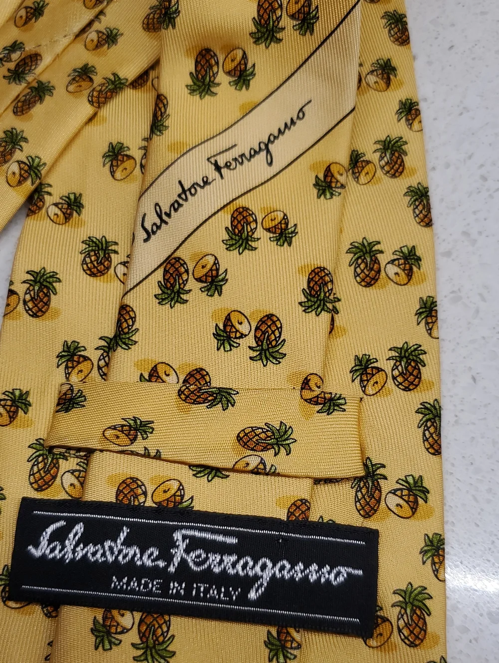 Salvatore Ferragamo Yellow Pineapple-Print Silk Tie